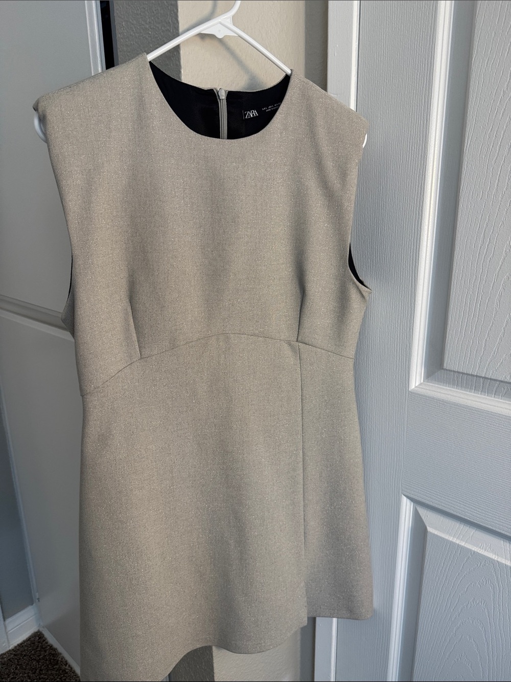 Zara Sleeveless Mini Dress in Light Gray with Black Lining- Shimmer material